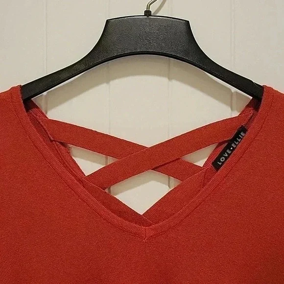 Love Ellie V Neck Lightweight Sweater Criss Cross V Back Burnt Orange Size XXL - Picture 2 of 8